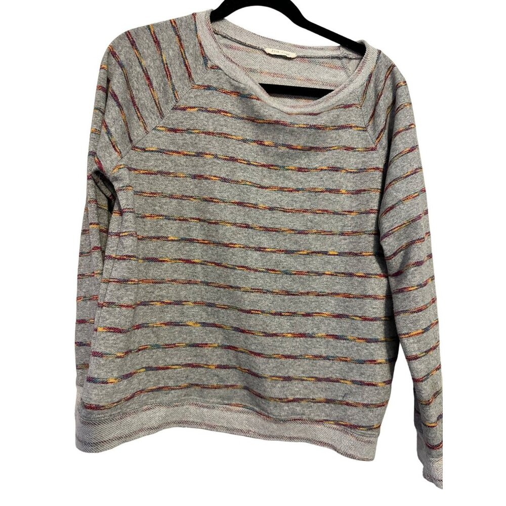 Phil Love Sweatshirt Pullover Striped Gray Multi-Color Crewneck Raglan‎ Boho L
